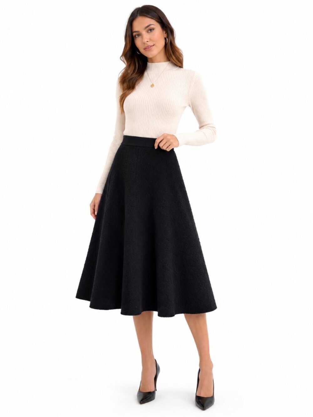 BABATON Classic Black A-Line Midi Skirt - 4